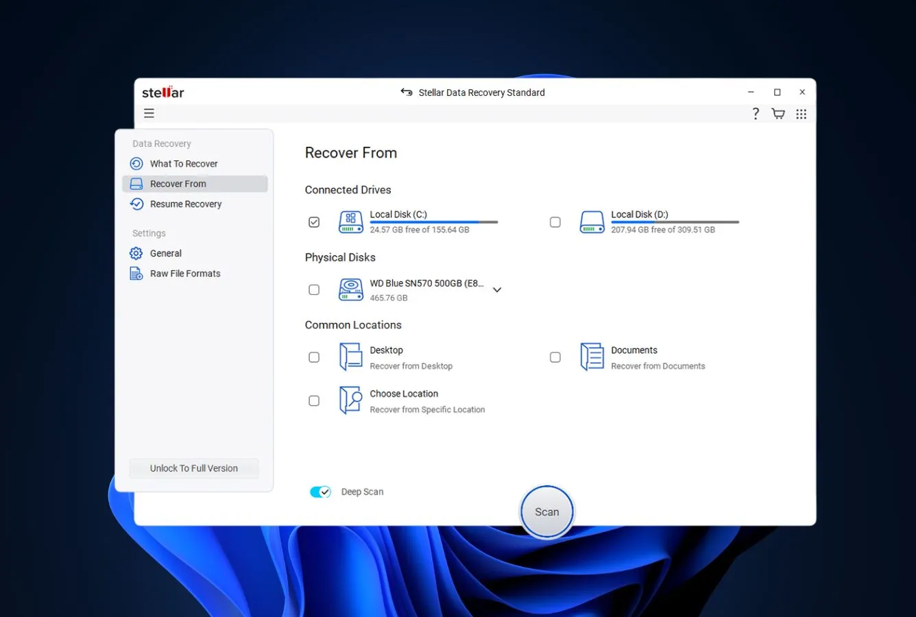 Stellar Data Recovery. Modern UI Data Rescue alternative